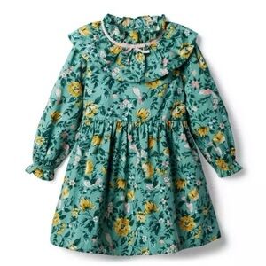 Janie and Jack Floral Ruffle Bow Collar Dress Malachite Green Floral
